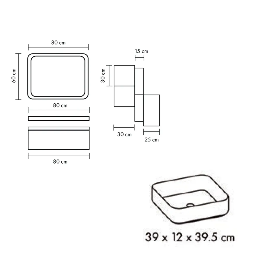 Bathroom cabinet ceramic countertop sink and mirror 80 cm fossil oak and spiegelend white - Cubi&Co Destiny 2 model