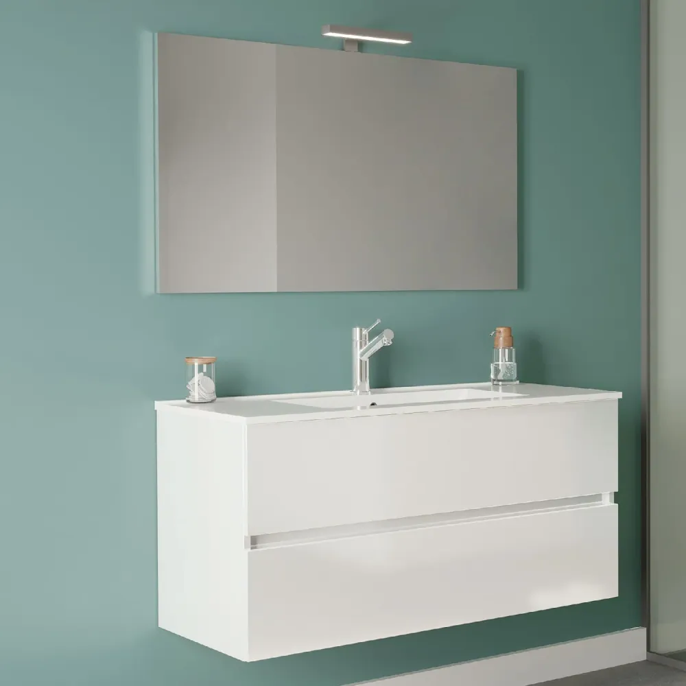 Bathroom cabinet ceramic sink, mirror, and lamp 100 cm, color Glossy Ivoor - Cubi&Co model Symmetry Classic 4