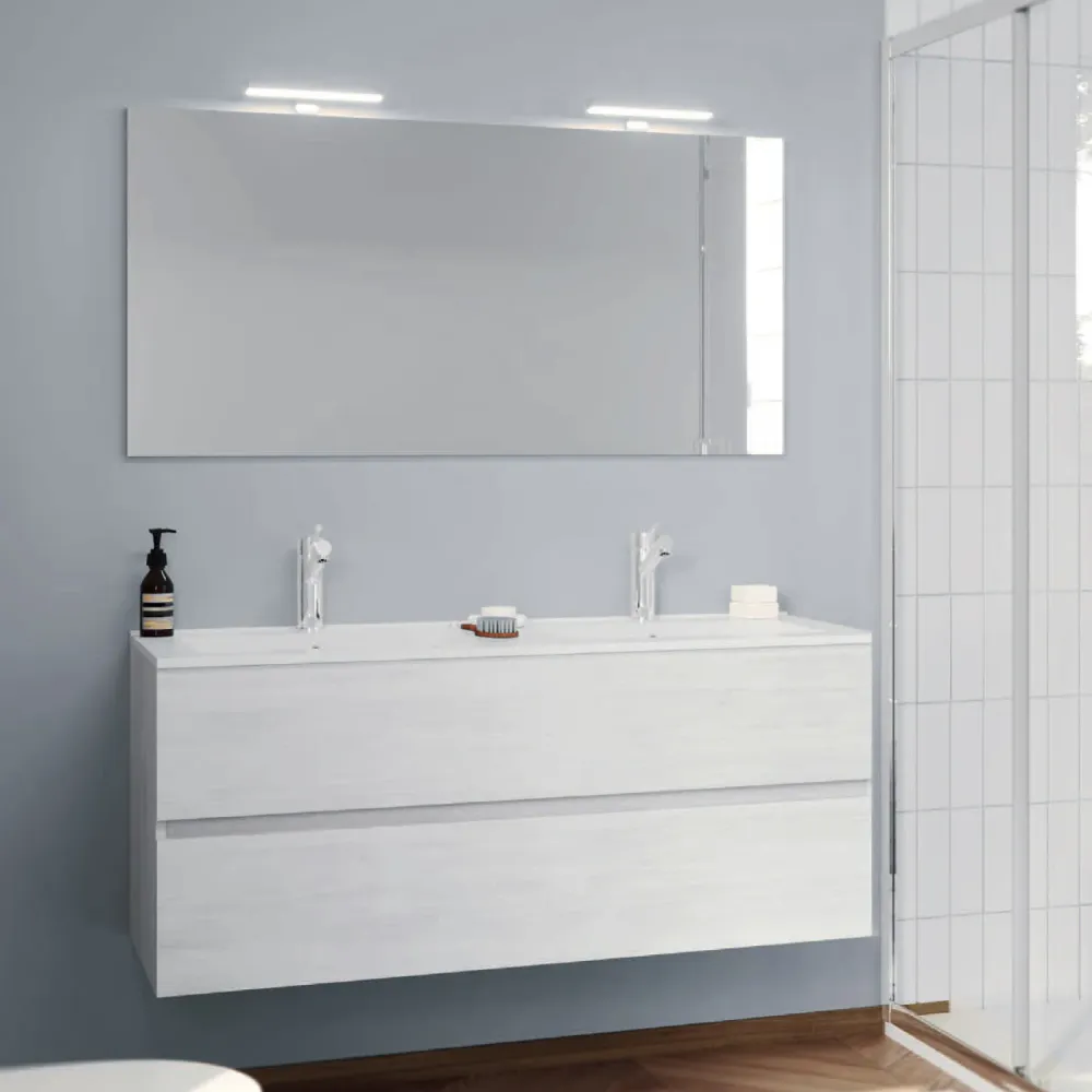 Bathroom cabinet dubbel ceramic sink, mirror and lamps, 120 cm, White Oak color - Cubi&Co Symmetry Classic 5 model