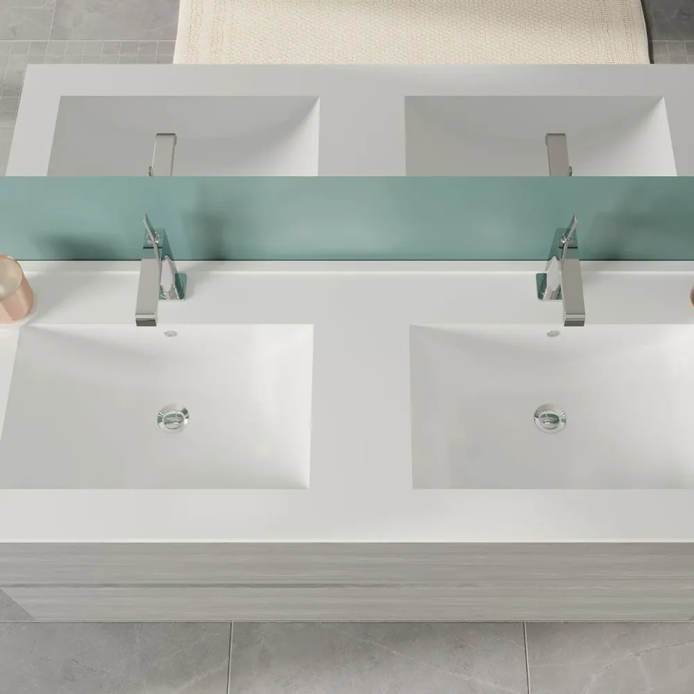 Bathroom cabinet dubbel ceramic sink, mirror and lamps, 120 cm, White Oak color - Cubi&Co Symmetry Classic 5 model