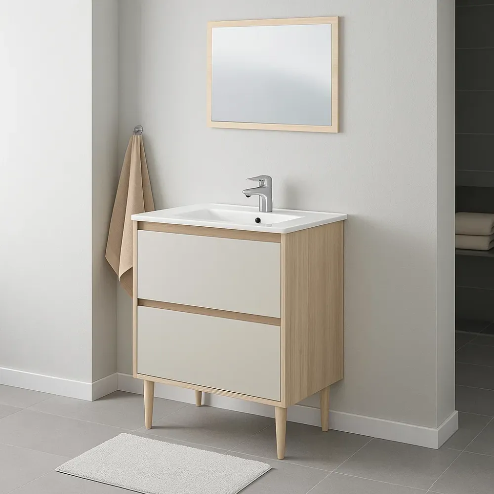 Bathroom cabinet mirror and sink Cubi&Co model Venezia - White Eiken