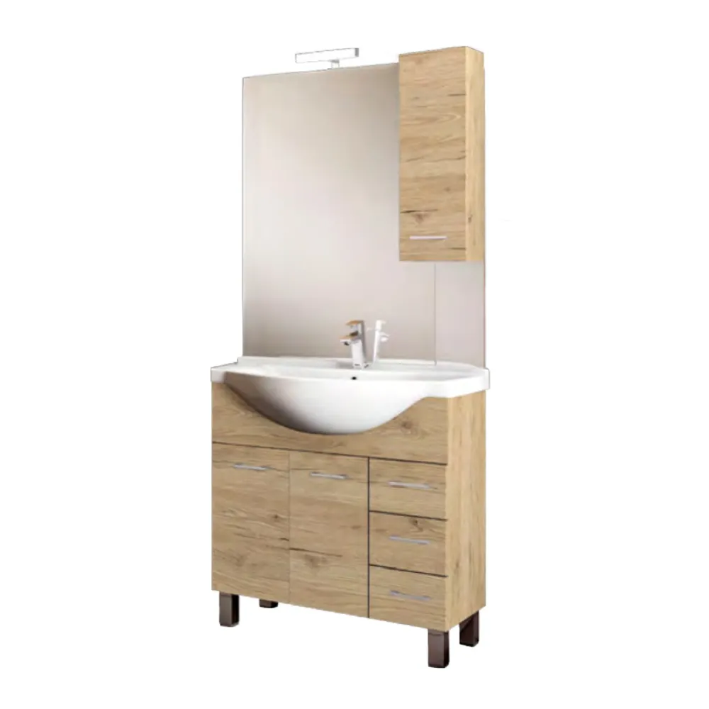 Bathroom cabinet model Arianna 2-door base, Sink 85 and Mirror cabinet Puur natuur Oak finish