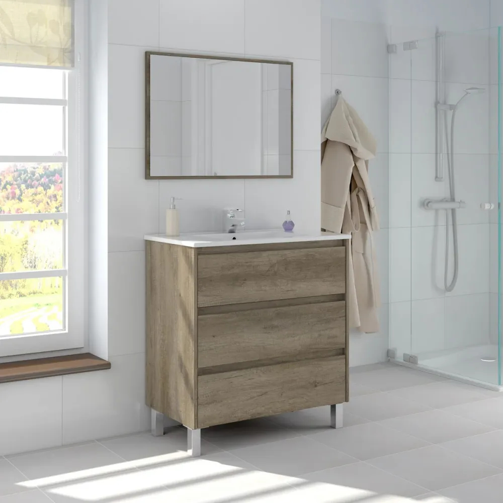 Bathroom cabinet Shibumi melamine 3 drawers sink and mirror