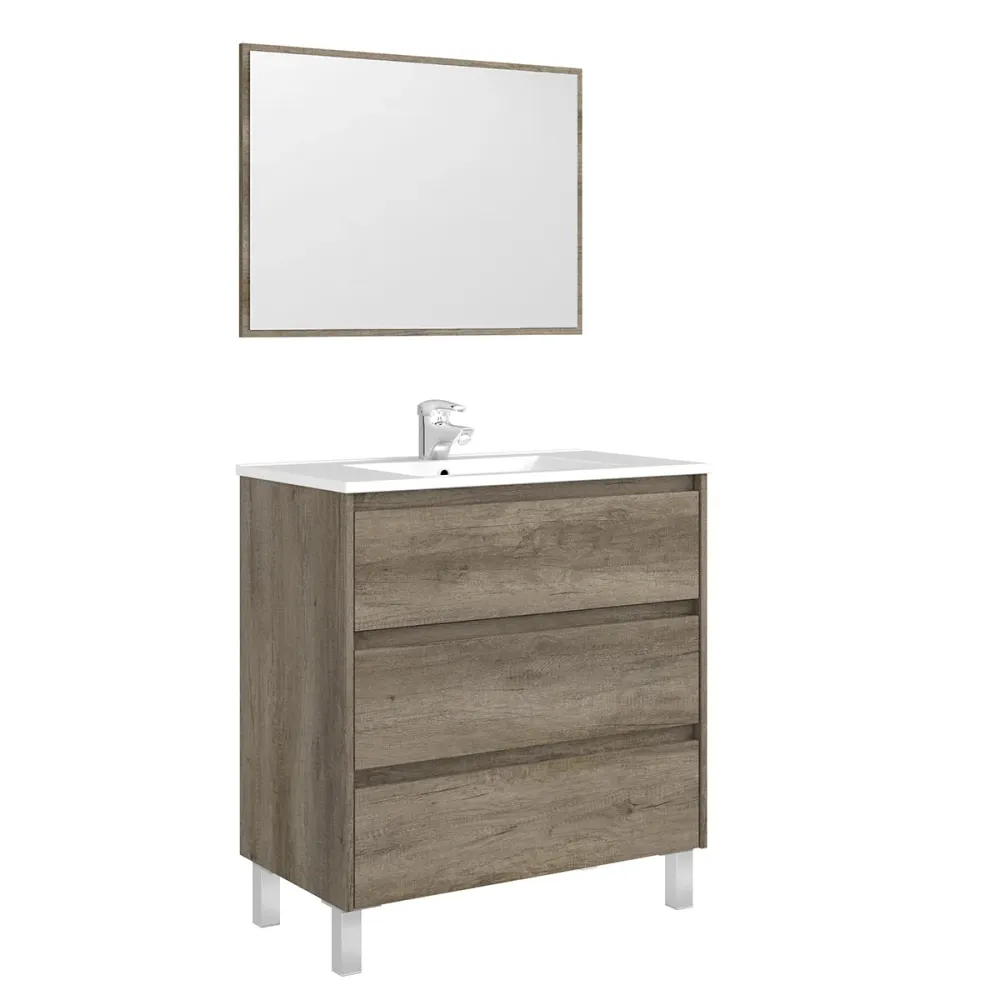 Bathroom cabinet Shibumi melamine 3 drawers sink and mirror
