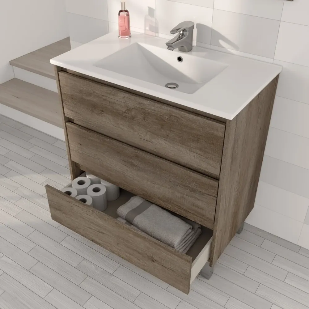 Bathroom cabinet Shibumi melamine 3 drawers sink and mirror