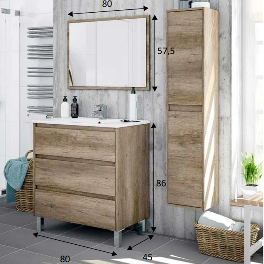 Bathroom cabinet Shibumi melamine 3 drawers sink and mirror