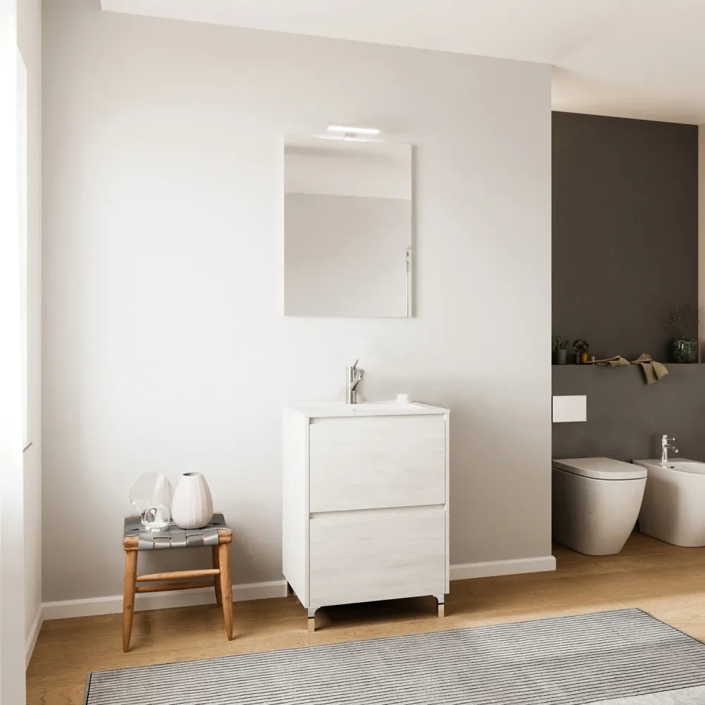 Bathroom cabinet sink and mirror Cubi&Co Berlin 60 cm - White Eiken