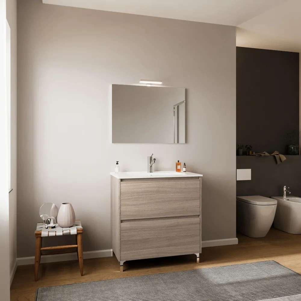 Bathroom cabinet sink and mirror Cubi&Co Berlin 80 cm - Smoke Eik