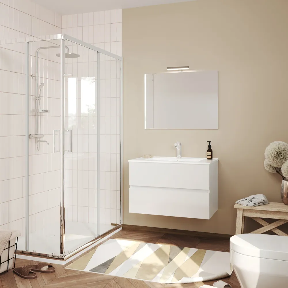 Bathroom cabinet 80 cm sink and mirror Cubi&Co Symmetry Classic 2 - Lak White