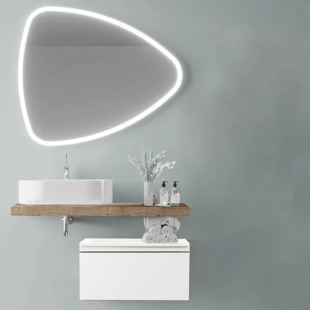 Bathroom Composition 100 cm Natural Oak Countertop Sink and LED Mirror - Lak White Drawer Cubi&Co Destiny 3