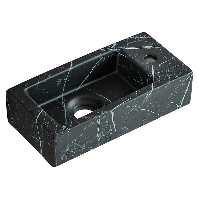 Best Design Fontein Allure-Black - b x l: 36 x 18 cm, Kraangat: Links, Zwart marmer