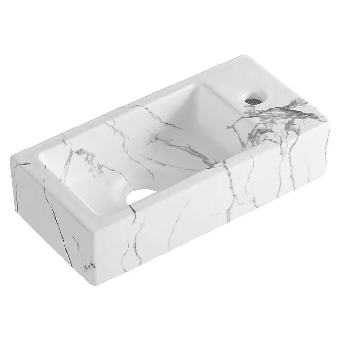 Best Design Fontein Allure-White - b x l: 36 x 18 cm, Kraangat: Rechts, Wit marmer