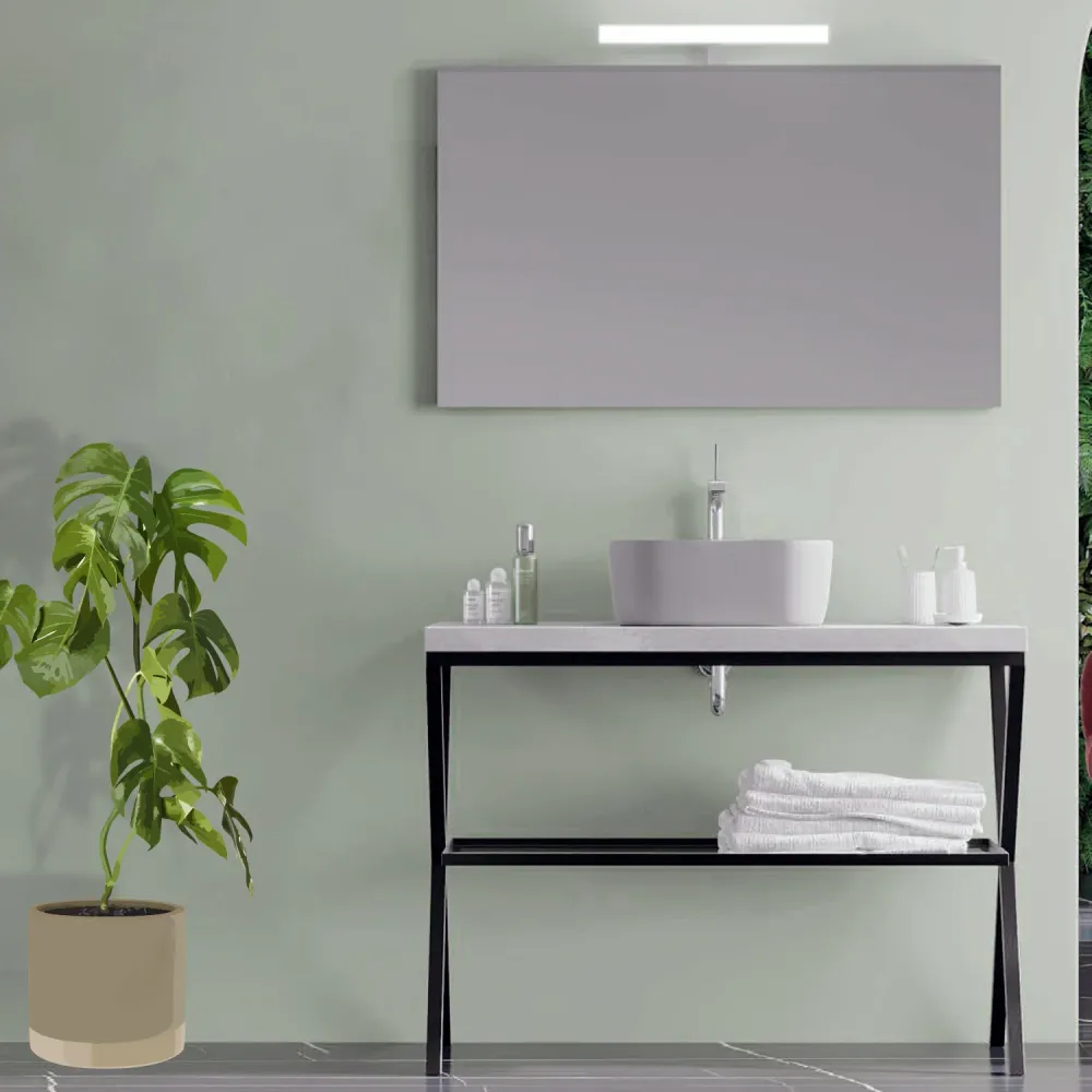 Black metalen bathroom cabinet countertop sink and mirror cm 100 beton top - Cubi&Co Destiny 5 model