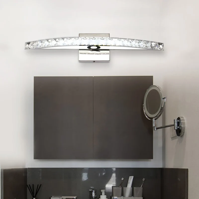 Boogvormige ijdelheid verlichting hedendaagse kristal zilveren wandkandelaar licht warm/wit zacht voor badkamer, 17"/21"/2...