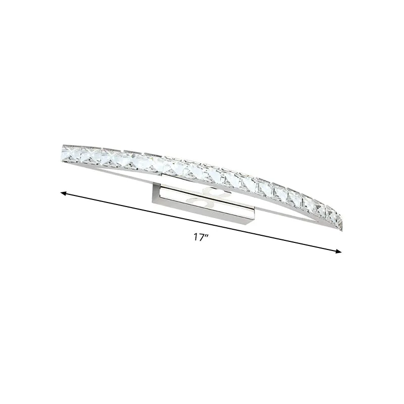 Boogvormige ijdelheid verlichting hedendaagse kristal zilveren wandkandelaar licht warm/wit zacht voor badkamer, 17"/21"/2...