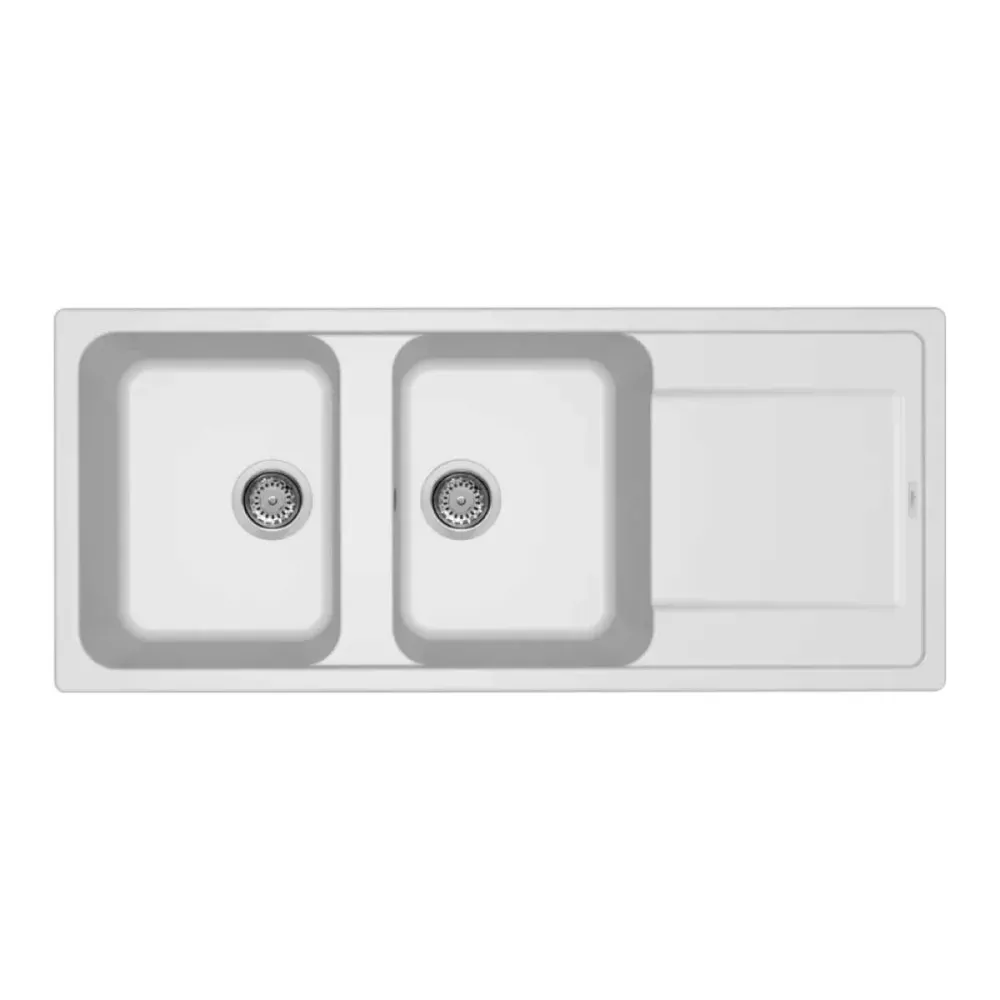 Built- Sink 116x50 2 Basins GRANITEK Ivoor color Drainer Model LIFE500 Reversible