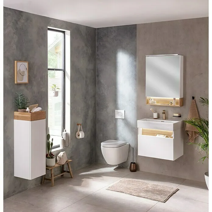 Camargue Nature Midikast - 30 x 31,8 x 90,4 cm, Wit/Eik, Aanslag: Links