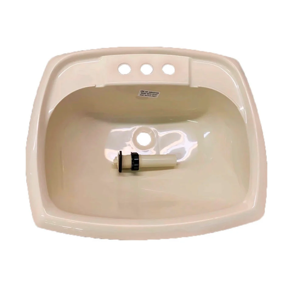 RV Camper Trailer Rectangular Bathroom Sink Drain Stopper Lavatory Sink 20" x 17" - Parchment Lichtbruin