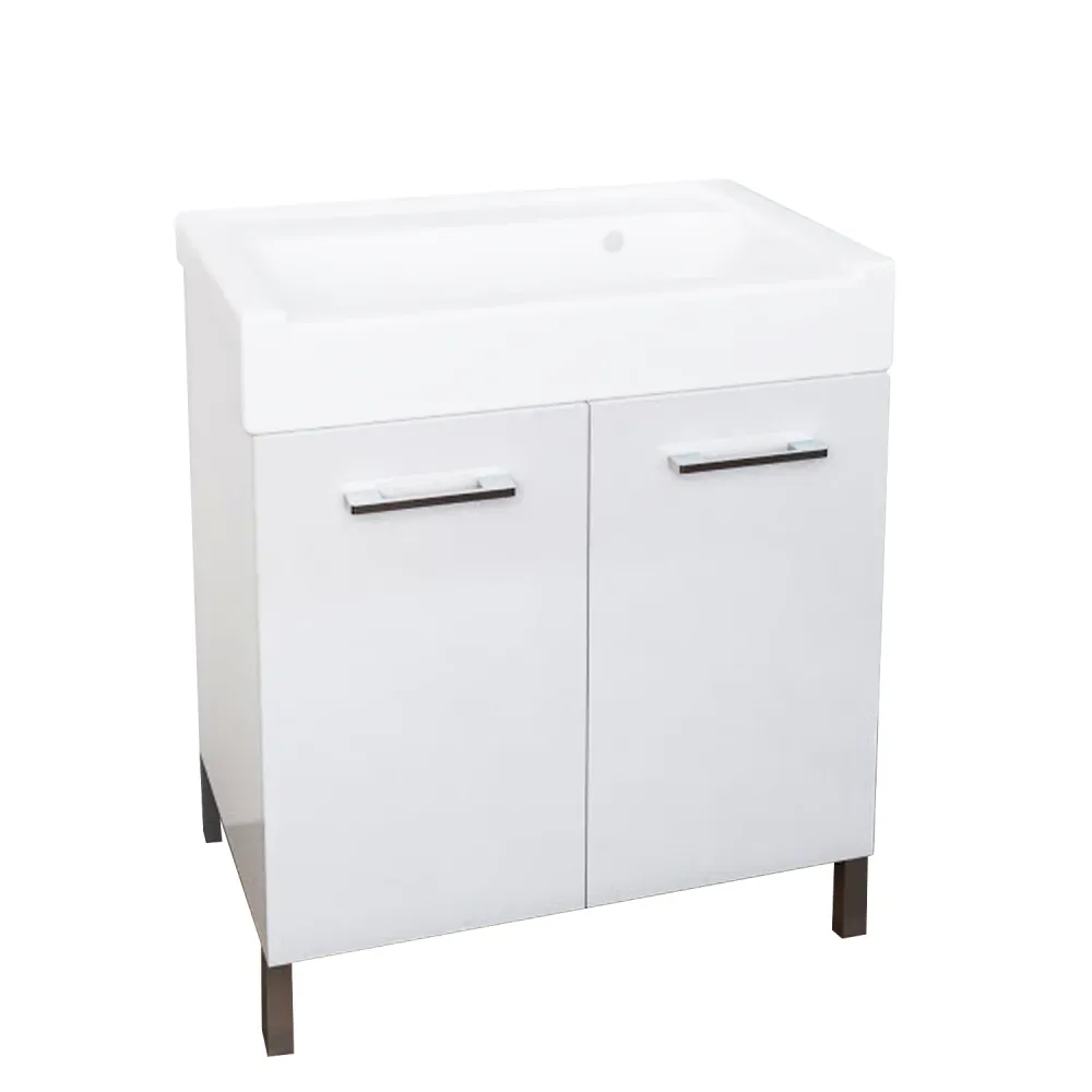 Ceramic laundry sink two-door cabinet melamine wood Lavarredo Xilon 90x50 cm Glanzend White