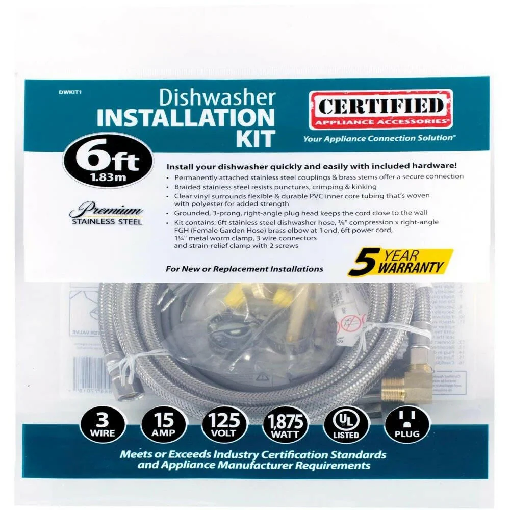 Certified Appliance Accessories 6-ft 3/8- Fcm Inlet x 3/8- Mip Outlet Braided Stainless Steel Dishwasher Installation Kit