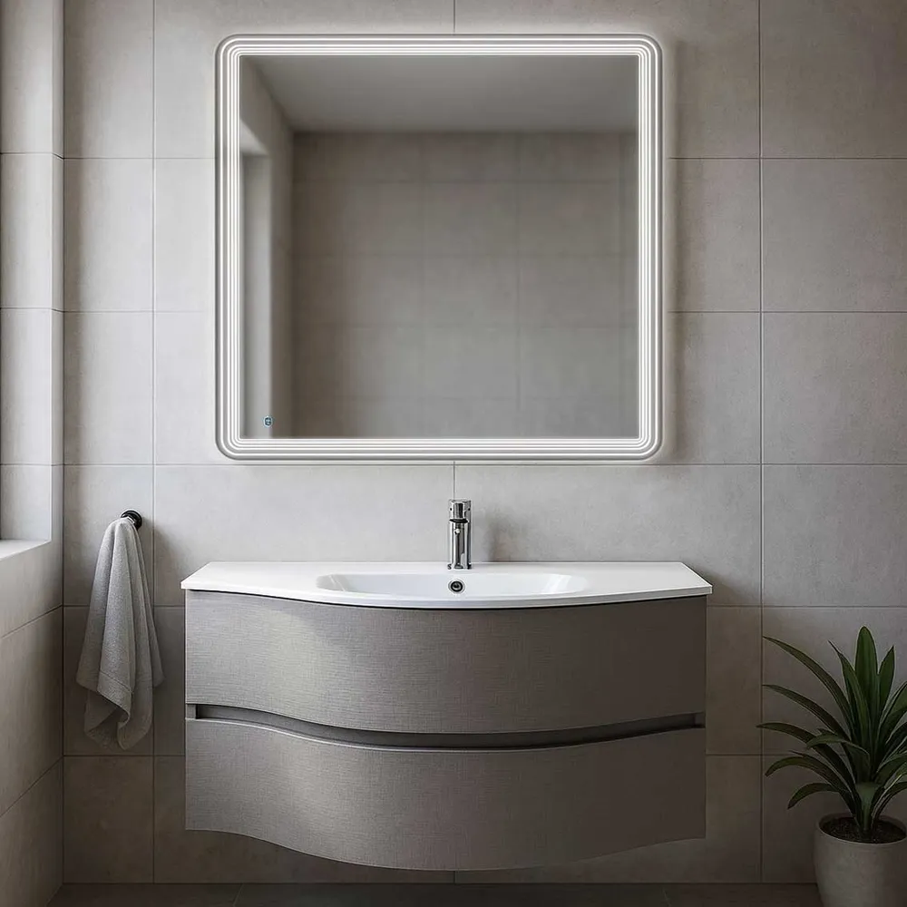 Cloud bathroom composition sink cabinet and backlit mirror 106x50 cm Grauw Rope