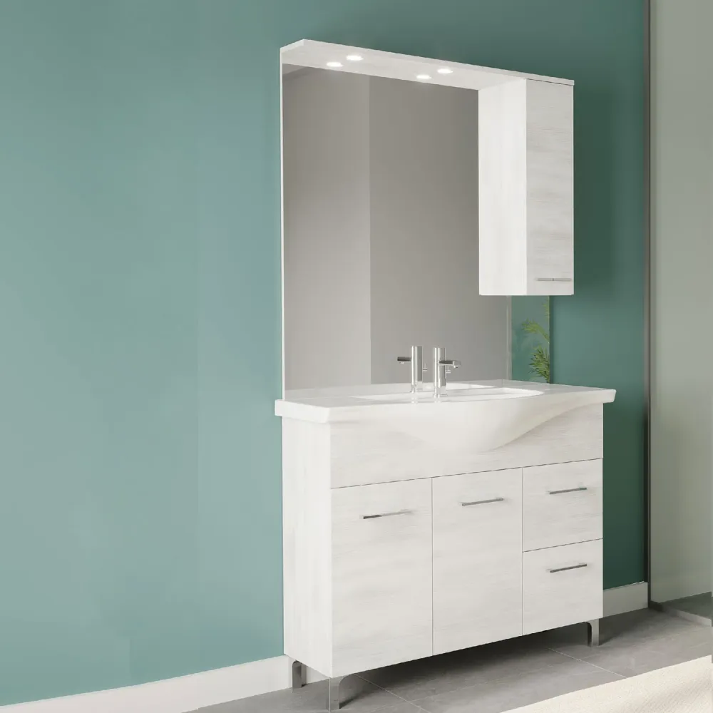 Complete bathroom cabinet sink and mirror wall cabinet cm 105 White Eiken Beach3