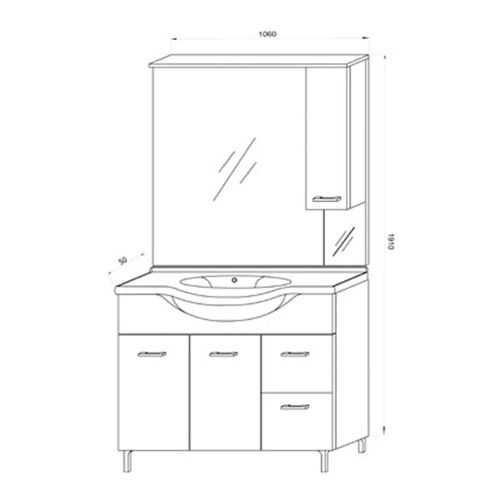 Complete bathroom cabinet sink and mirror wall cabinet cm 105 White Eiken Beach3