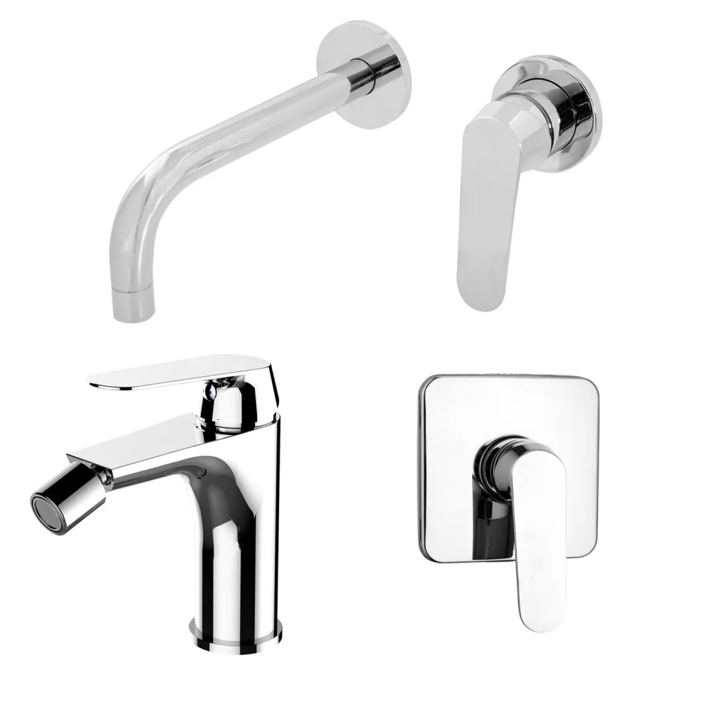 Composition built- basin mixers, bidet and single-way square Echo shower mixer chrome-plated geel koper