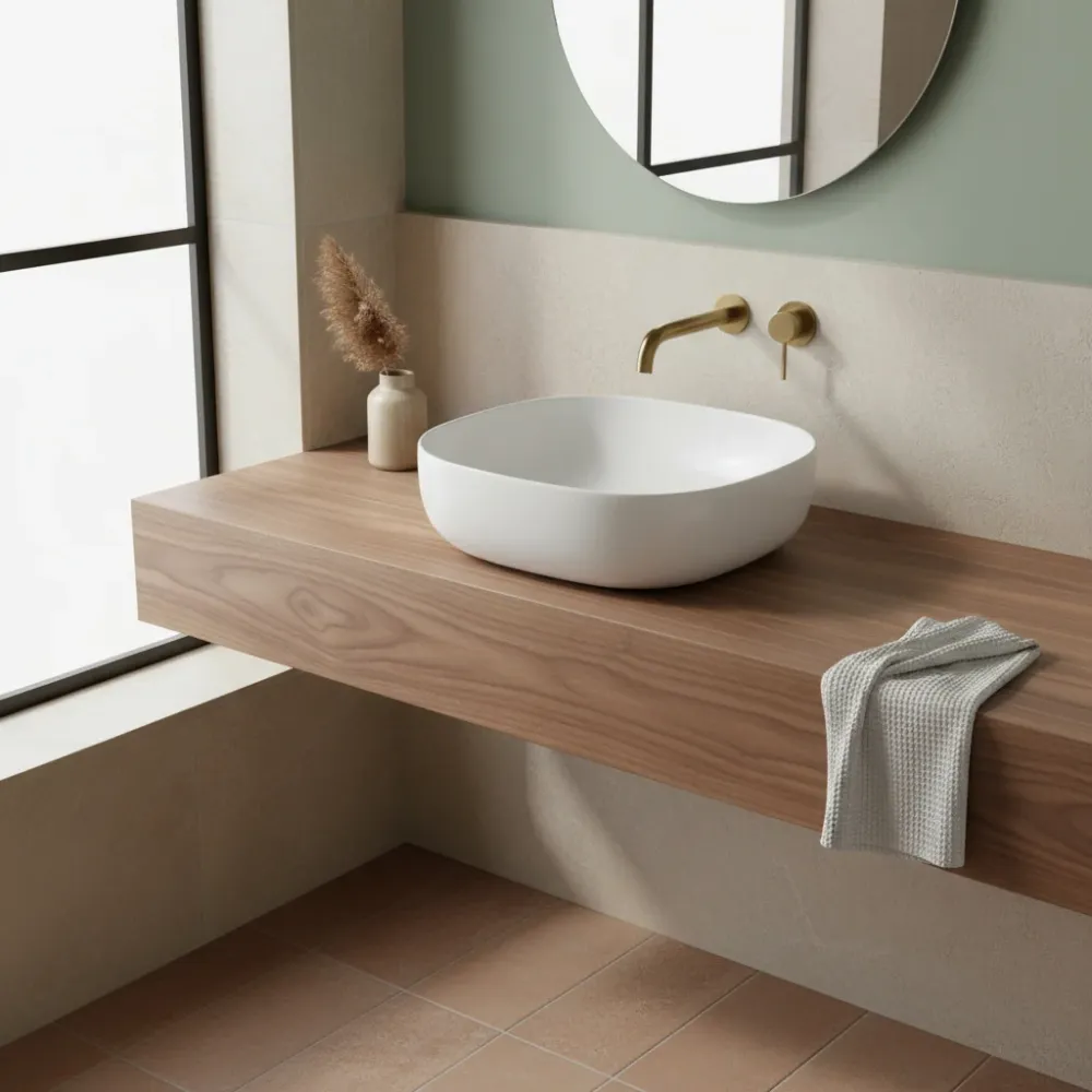Countertop sink Azzurra Elegance Zip 45x45 cm faucet hole - Glossy ivoor