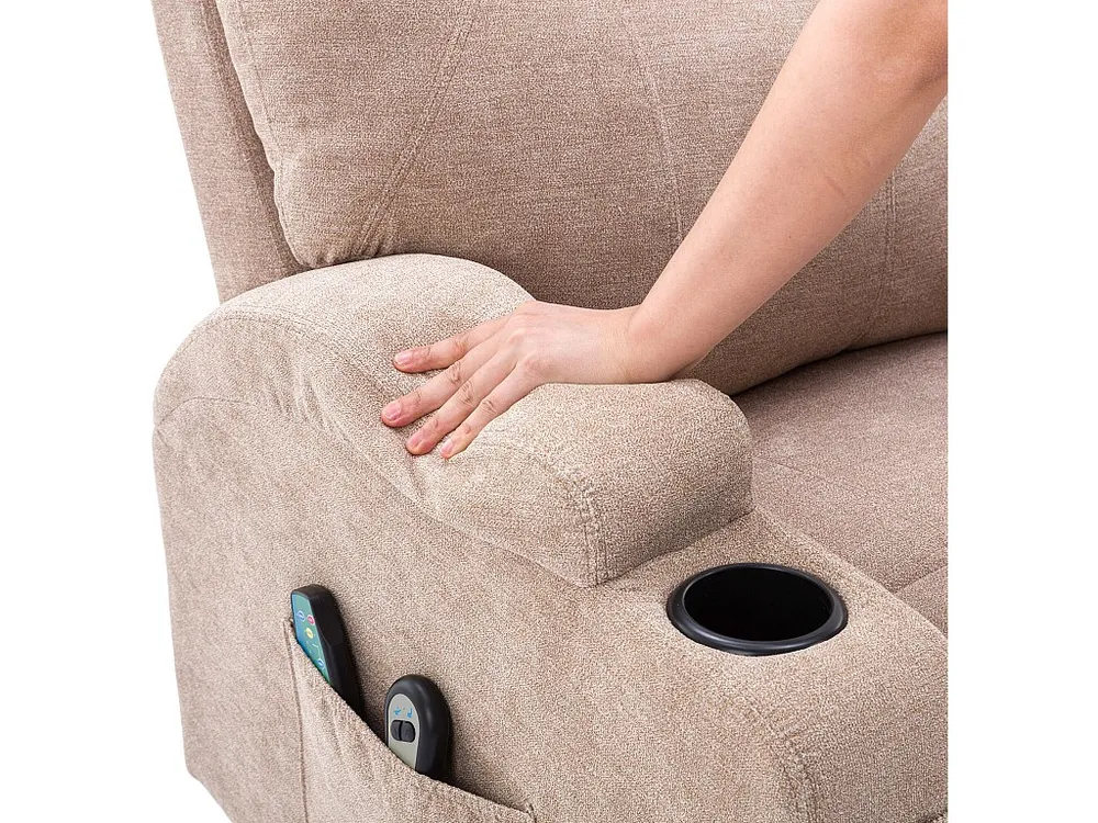 Elektrische relaxfauteuil met verwarmings- en trilfunctie - 2 bekerhouders en zijvakken - Lichtgrijs