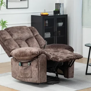Elektrische relaxfauteuil met verwarmings- en trilfunctie - 2 verborgen bekerhouders en zijvakken - Bruin