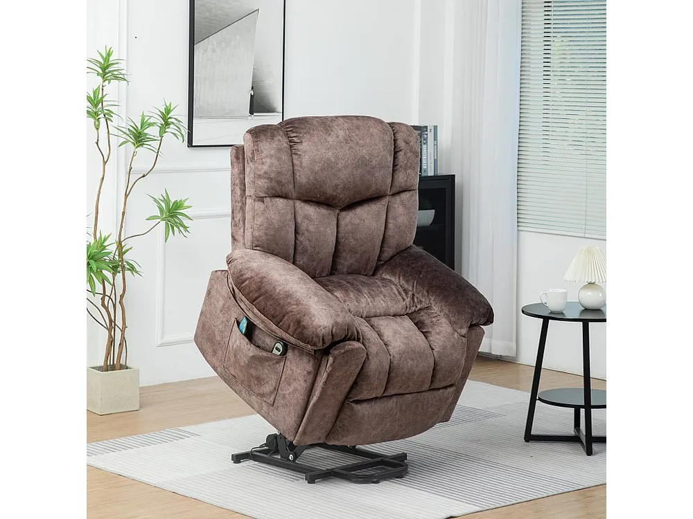 Elektrische relaxfauteuil met verwarmings- en trilfunctie - 2 verborgen bekerhouders en zijvakken - Bruin