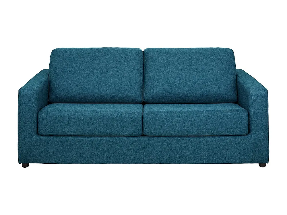 Express-slaapbank van blauwe stof, bed 140 cm, matras 14 cm DONETO
