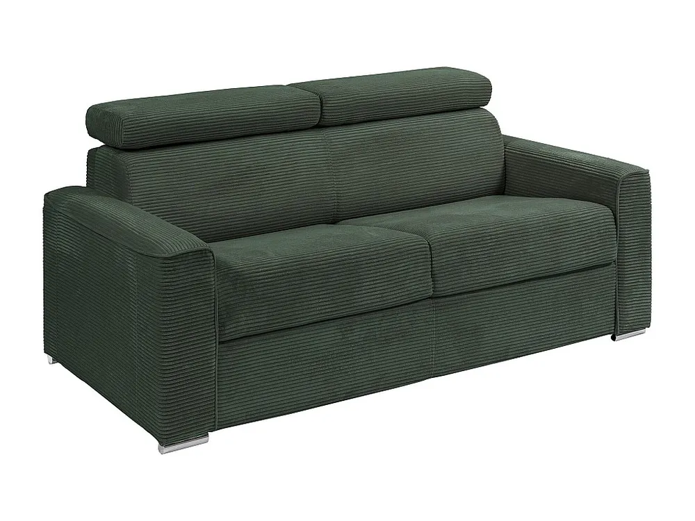 Express-slaapbank van groen ribfluweel Bed 140 cm - Matras 14 cm VIZIR