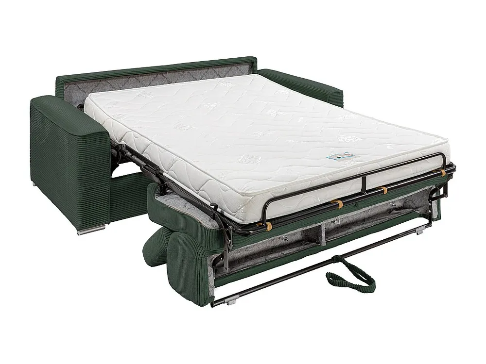 Express-slaapbank van groen ribfluweel Bed 140 cm - Matras 14 cm VIZIR