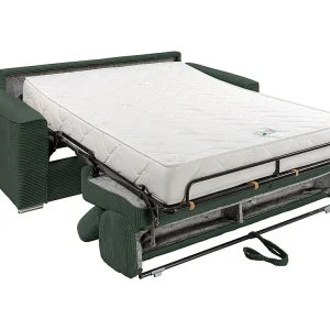 Express-slaapbank van groen ribfluweel Bed met latten 140 cm, dikte 22 cm VIZIR