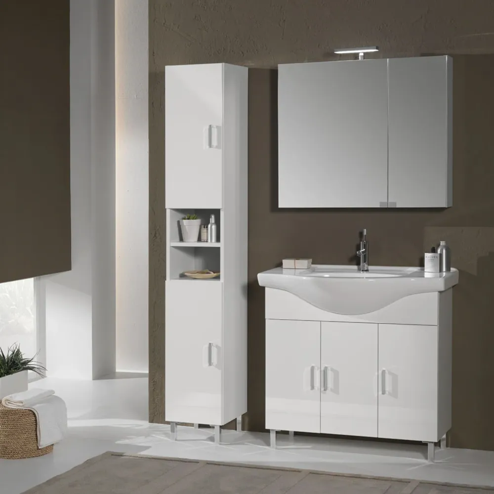 Floor-standing bathroom cabinet 115 cm model Pisa01 glossy lacquered white