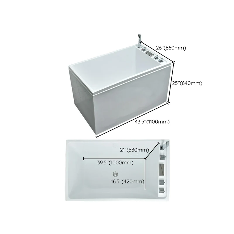 Freestanding Kunststof glas Rectangular Bath Soaking Center White Bathtub 35l