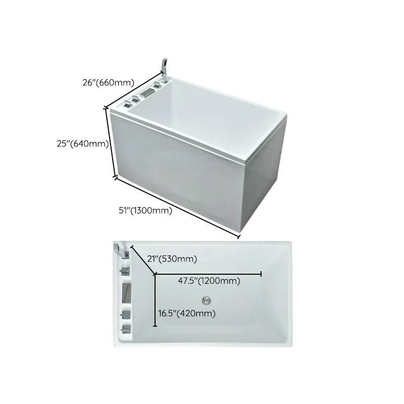 Freestanding Kunststof glas Rectangular Bath Soaking Center White Bathtub 35l