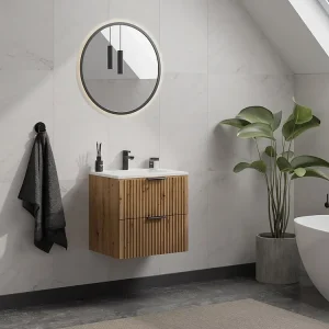 Gestreept hangend meubel onder wastafel, zwak naturel, L60 cm, ZEVARA