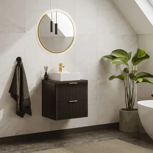 Gestreept hangend meubel onder wastafel, zwart, L60 cm, ZEVARA
