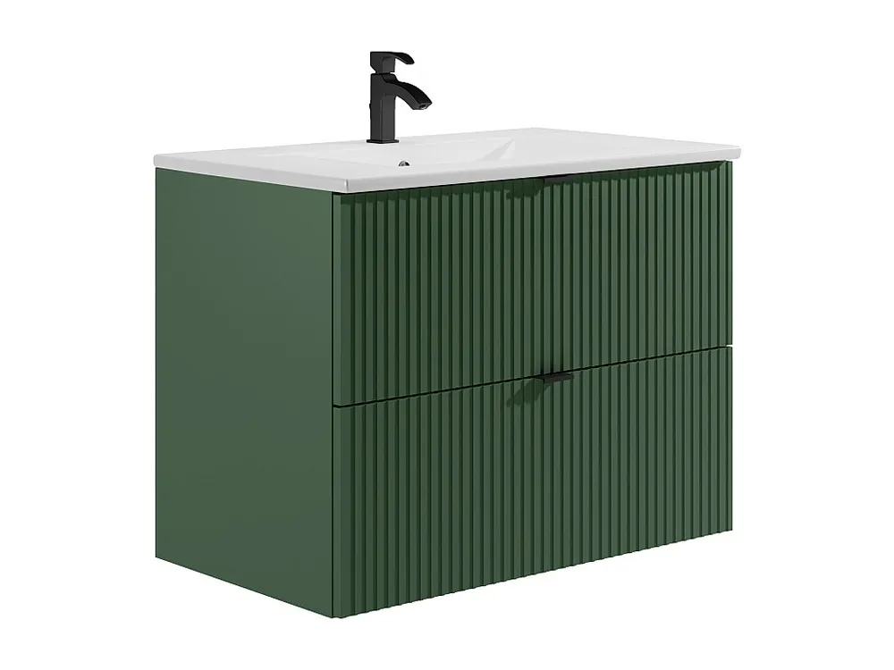 Gestreept hangmeubel voor badkamer met inbouwwastafel, groen, 80 cm, ZEVINI