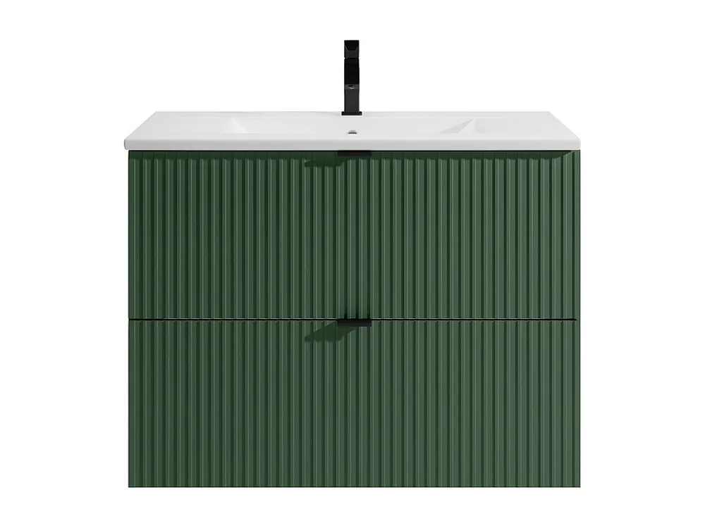 Gestreept hangmeubel voor badkamer met inbouwwastafel, groen, 80 cm, ZEVINI