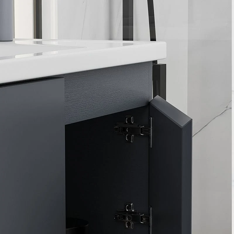 Grey Bath Vanity Wall Mount Rectangular Los Sink Mirror Metal Frame Vanity Doors 24l