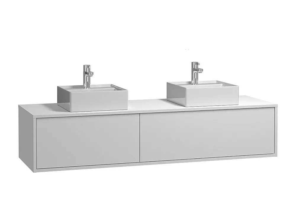 Hangend badkamermeubel met dubbele wastafel, wit, L150 x H32 cm, ISAURE