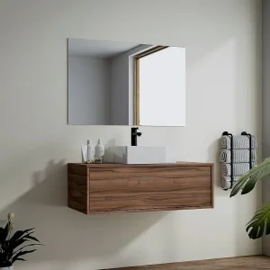 Hangend badkamermeubel met enkele wastafel, duister naturel, 94 cm, TEANA
