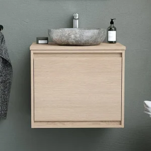 Hangend badkamermeubel met opzet wastafel van steen, 60 cm, MESLIVA