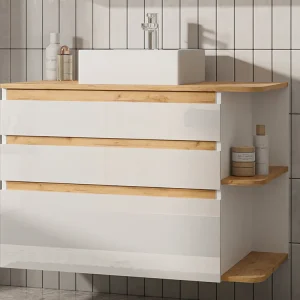Hangend badkamermeubel met wastafel - Naturel en wit - 96 cm - ANIDA - Koop nu simpel online