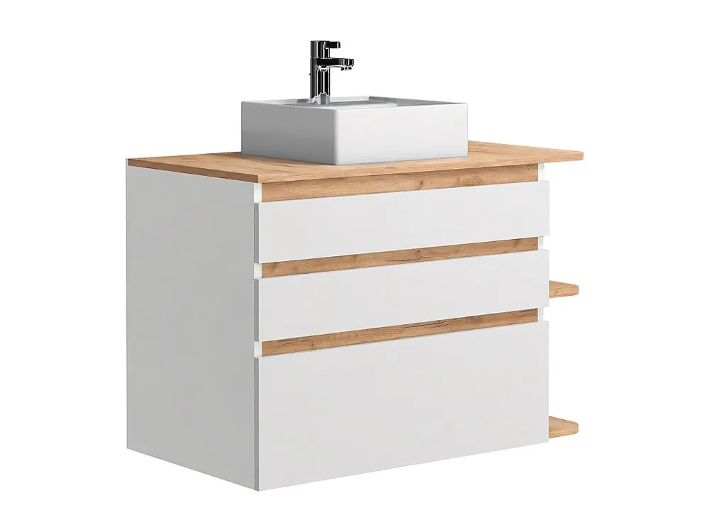 Hangend badkamermeubel met wastafel - Naturel en wit - 96 cm - ANIDA - Koop nu simpel online