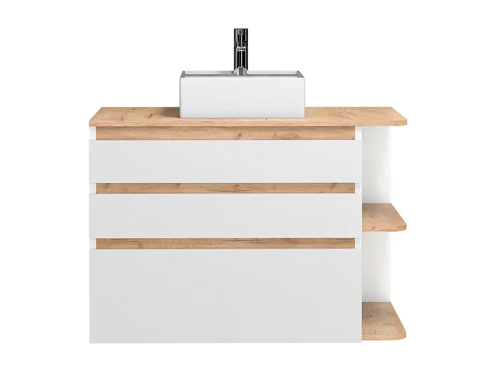Hangend badkamermeubel met wastafel - Naturel en wit - 96 cm - ANIDA - Koop nu simpel online